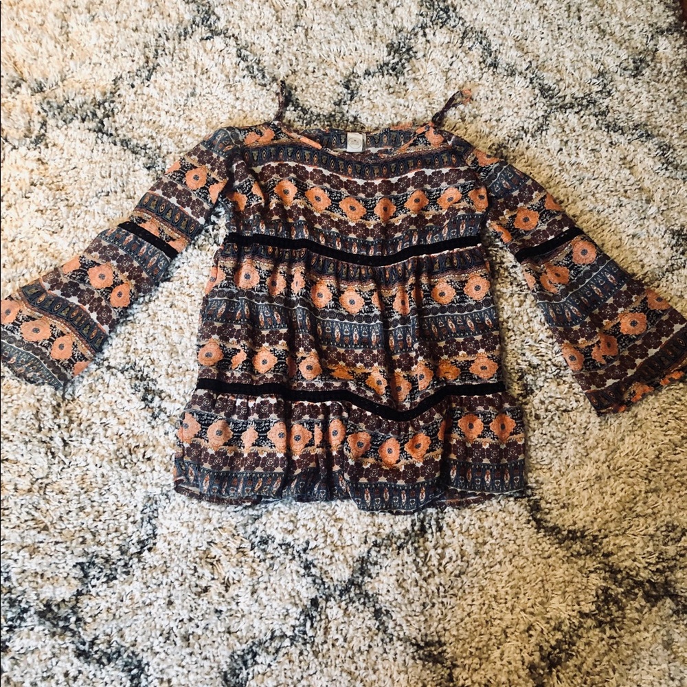 Anthropologie Paisley Cold Shoulder Top